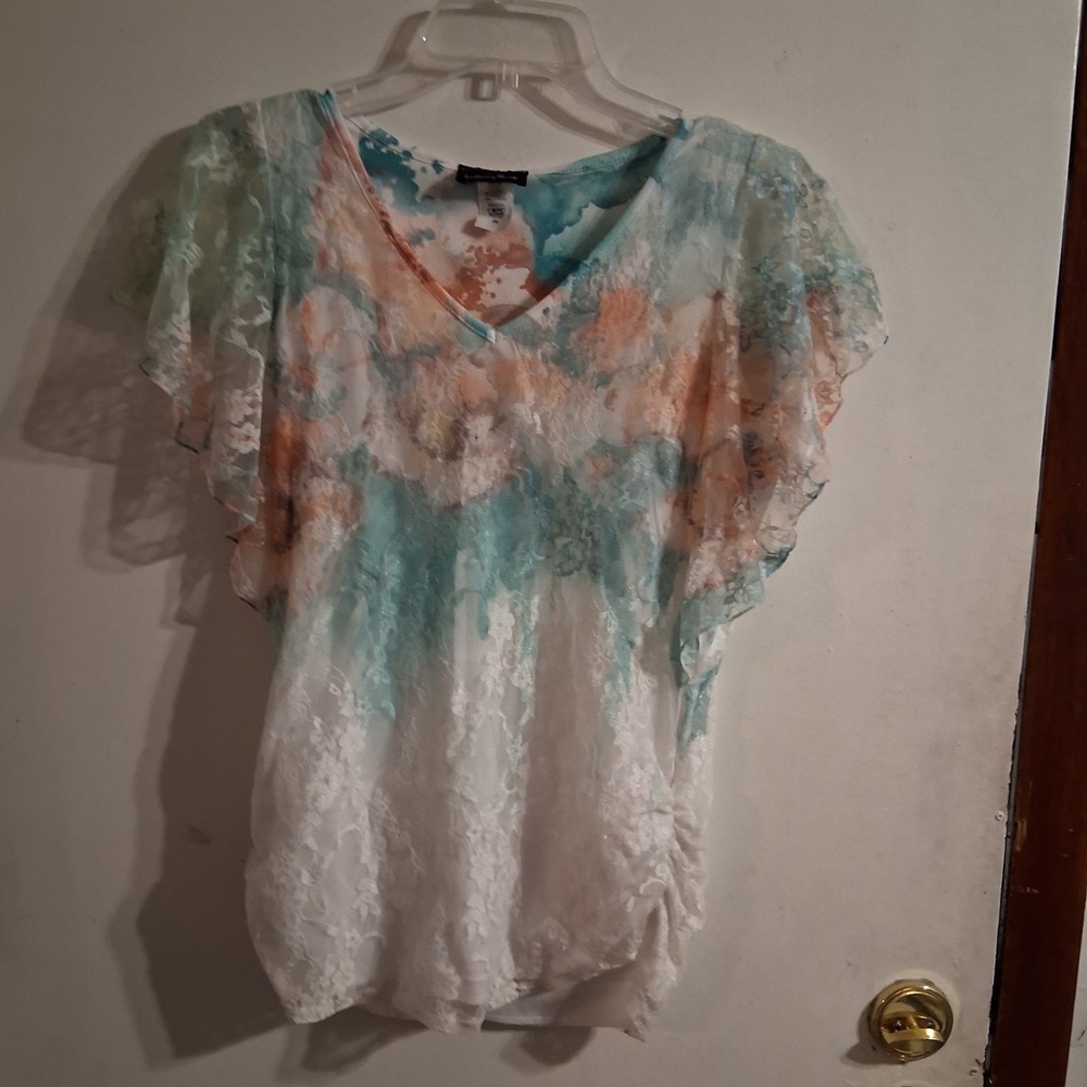 Vintage Brittany Black USA Fairy Cottagecore Boho Lace Top Petite M‎ EUC